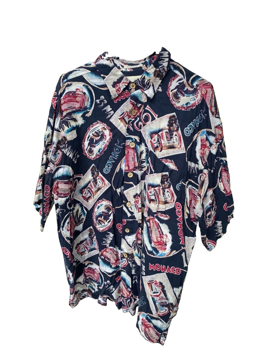 M.E. Sport Men's Classic Cars Monaco Hawaiian Shirt, Grand Prix, Button-Up SZ XL